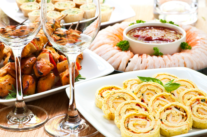 Appetizers ready to be served with wine at a party