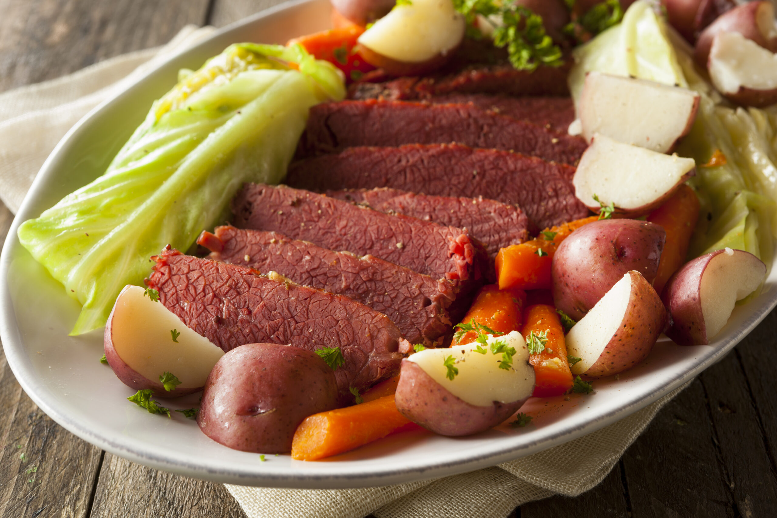 Homemade Corned Beef and Cabbage with Carrots and Potatoes