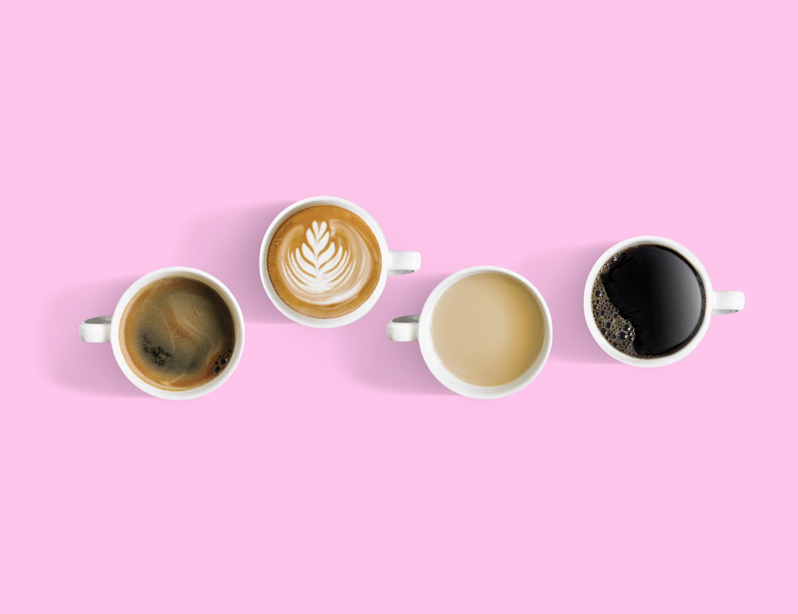 Overlooking coffee cups with different types of coffee