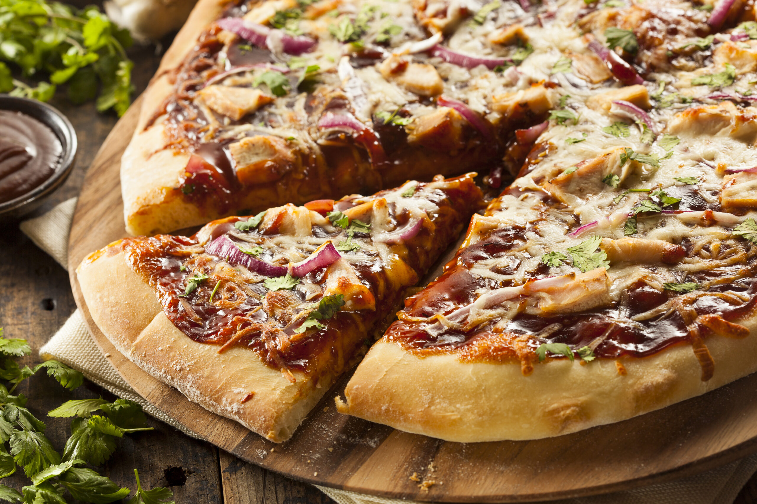 Homemade Barbecue Chicken Pizza with Cilantro and Onion