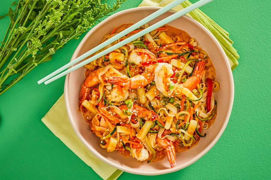 Miso Shrimp and Noodles Skillet