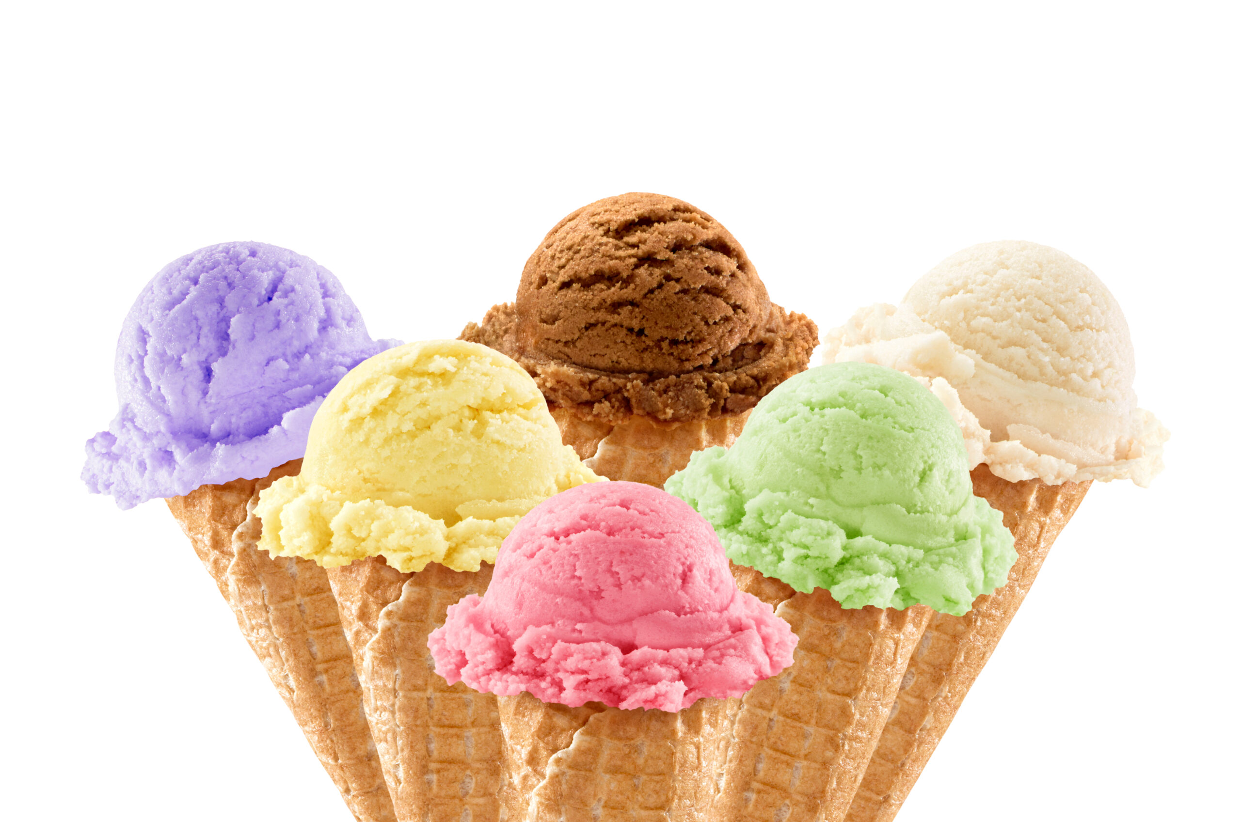 Six different ice cream scoops. Also all different from each other, not variation.