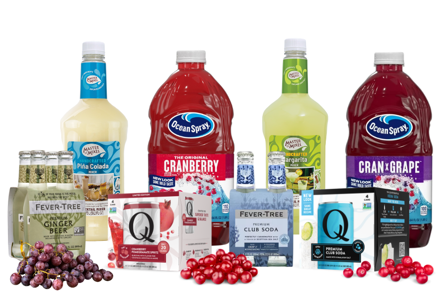 A selection of mixers for holiday themed mocktails and cocktails