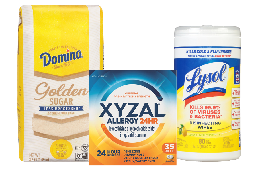 Domino Sugar, Xyzal Allergy Medication and Lysol Cleaning Wipes